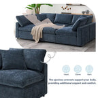 6-Seat Modular Chenille Sectional Sofa Bed with Ottoman, 130"L x 65"D, Convertible U-Shape, 330 LBS Capacity, Dark Blue