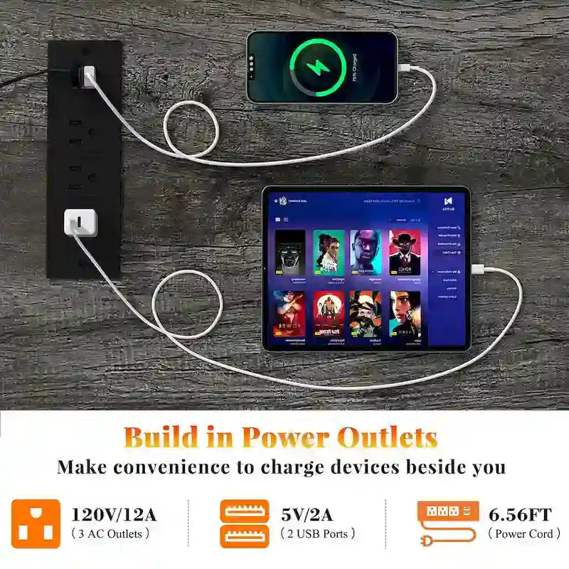 Folding Kitchen Island - 60.8"W Extended - Built-in Cabinet - Wine Holder - USB Charging Port - LED Light 6000 Modes - Counter Table Bar - Space-Saving Design