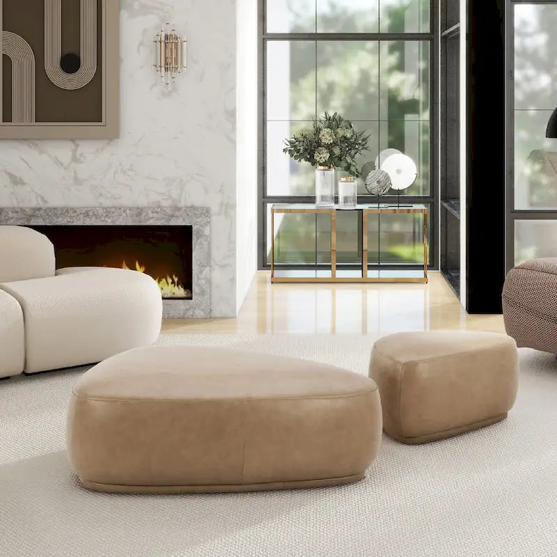 Rounded Triangle Ottoman 26"W, Oblong Pebble Shape, 250 LBS Capacity, Polyester Tweed, Modern Cocktail Footrest Bench