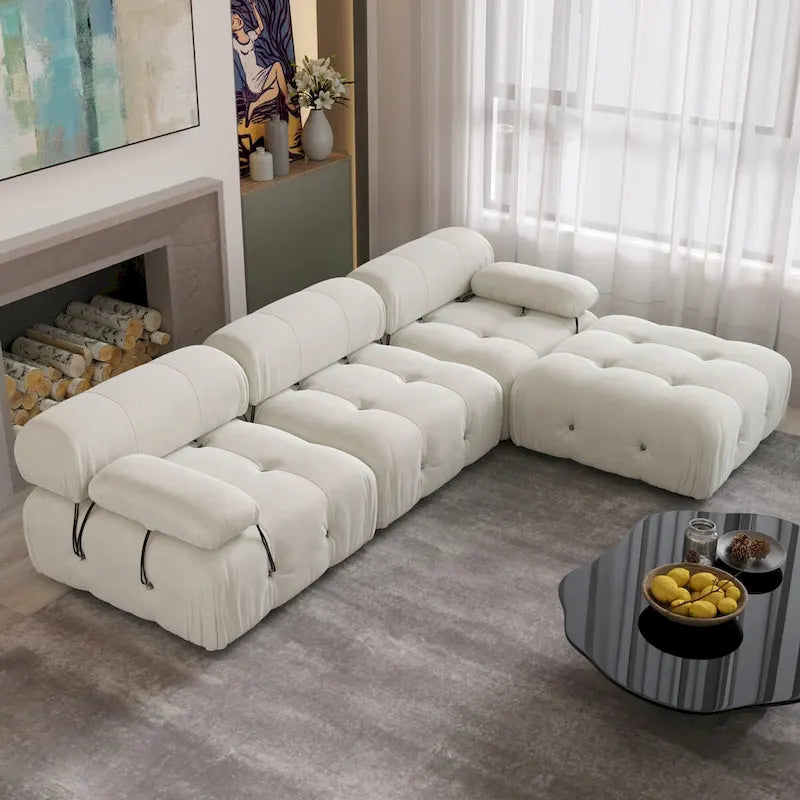 104" L-Shaped Sectional Sofa with Reversible Chaise, Velvet Modular Couch, 4-Seat Living Room Furniture