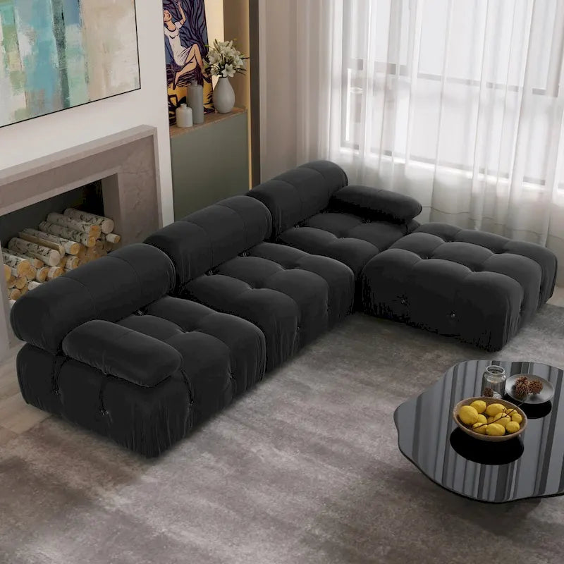 104" L-Shaped Sectional Sofa with Reversible Chaise, Velvet Modular Couch, 4-Seat Living Room Furniture