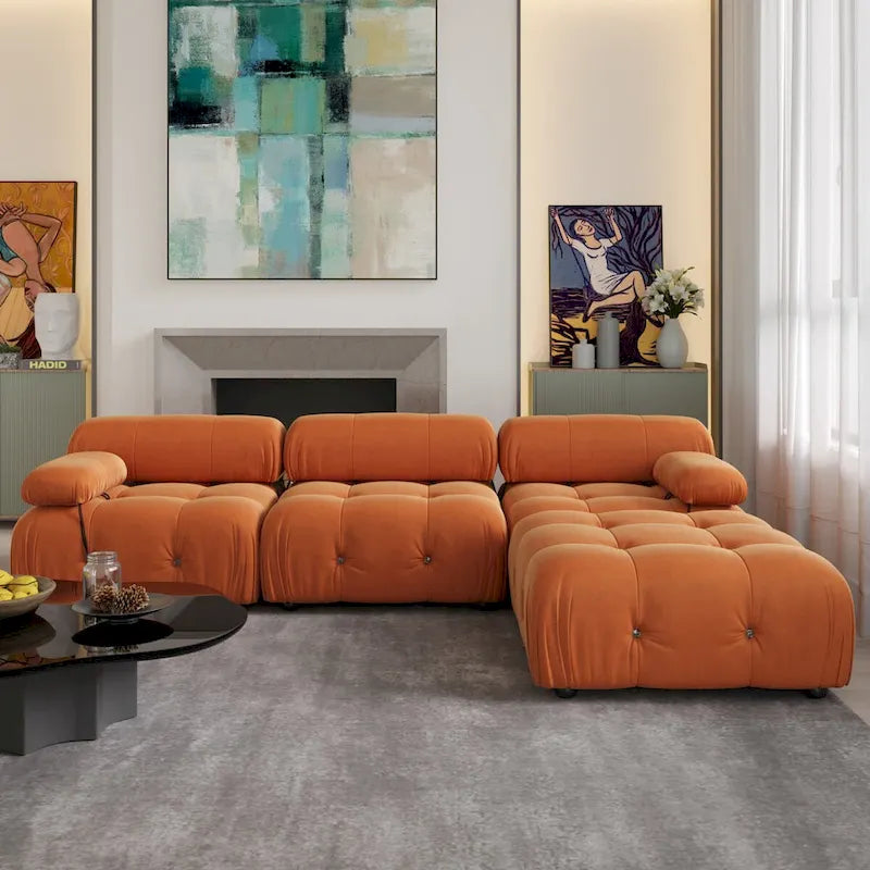 104" L-Shaped Sectional Sofa with Reversible Chaise, Velvet Modular Couch, 4-Seat Living Room Furniture