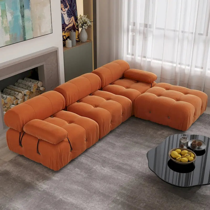 104" L-Shaped Sectional Sofa with Reversible Chaise, Velvet Modular Couch, 4-Seat Living Room Furniture