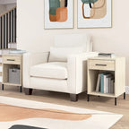 Modern End Table with Drawer & Shelf, 50 LBS Capacity, Ball-Bearing Slides, Steel Feet, 3.9" Robot Vacuum Clearance