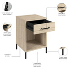 Modern End Table with Drawer & Shelf, 50 LBS Capacity, Ball-Bearing Slides, Steel Feet, 3.9" Robot Vacuum Clearance