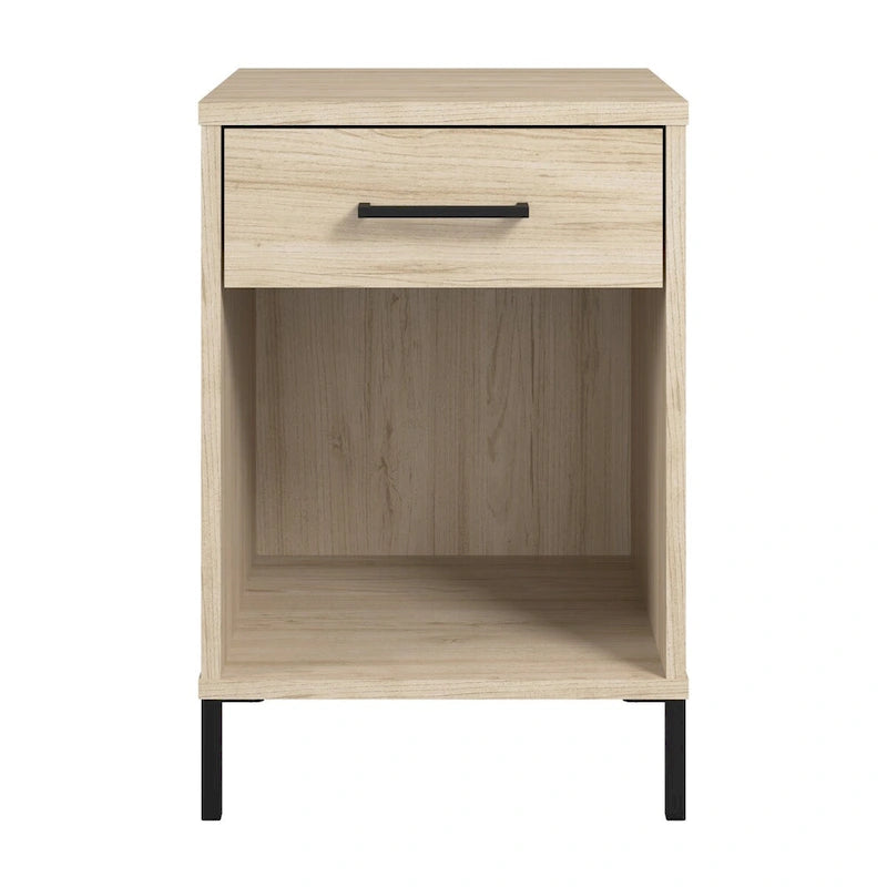 Modern End Table with Drawer & Shelf, 50 LBS Capacity, Ball-Bearing Slides, Steel Feet, 3.9" Robot Vacuum Clearance
