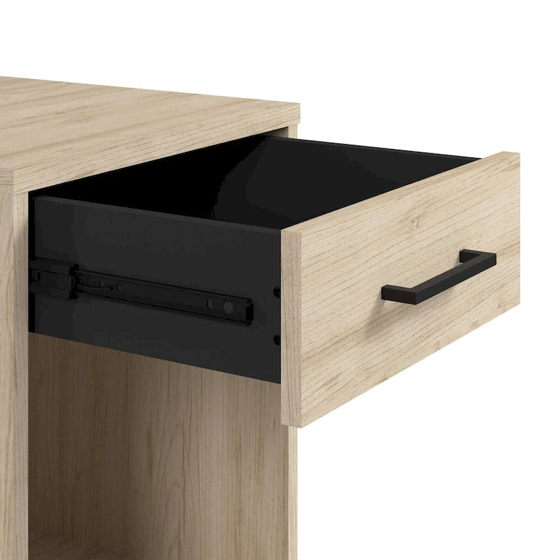 Modern End Table with Drawer & Shelf, 50 LBS Capacity, Ball-Bearing Slides, Steel Feet, 3.9" Robot Vacuum Clearance