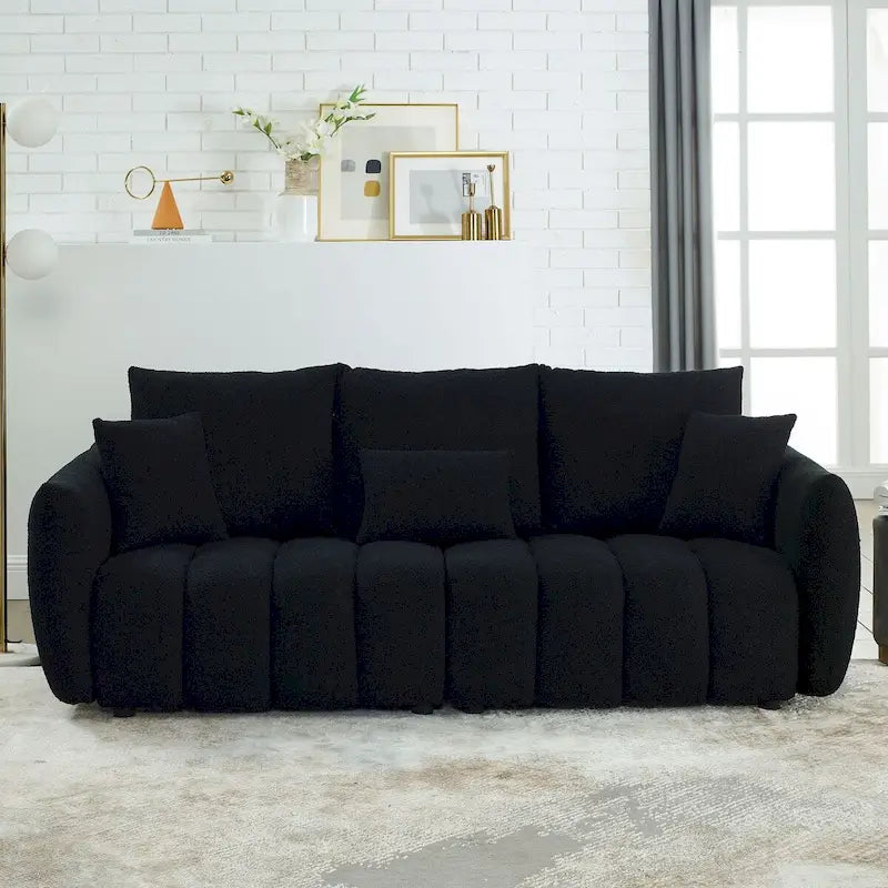 82" Teddy Fabric Sofa with 3 Pillows & Cushions, 750 LBS Capacity, Solid Wood Frame, High-Resilience Foam, Modern Style