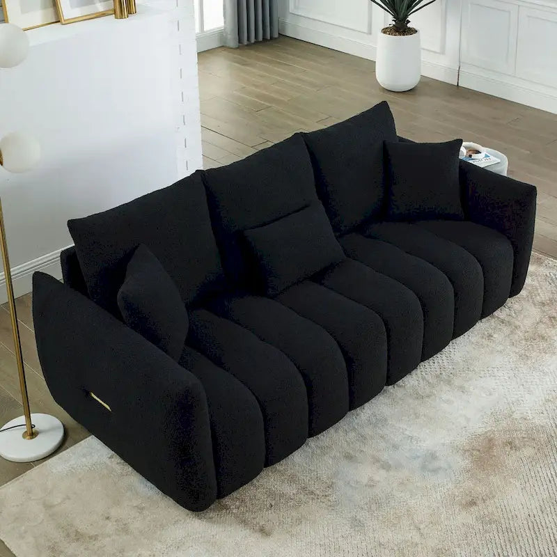 82" Teddy Fabric Sofa with 3 Pillows & Cushions, 750 LBS Capacity, Solid Wood Frame, High-Resilience Foam, Modern Style