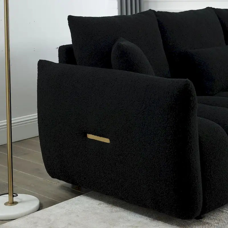82" Teddy Fabric Sofa with 3 Pillows & Cushions, 750 LBS Capacity, Solid Wood Frame, High-Resilience Foam, Modern Style
