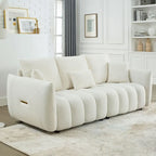 82" Teddy Fabric Sofa with 3 Pillows & Cushions, 750 LBS Capacity, Solid Wood Frame, High-Resilience Foam, Modern Style