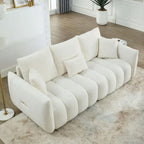 82" Teddy Fabric Sofa with 3 Pillows & Cushions, 750 LBS Capacity, Solid Wood Frame, High-Resilience Foam, Modern Style