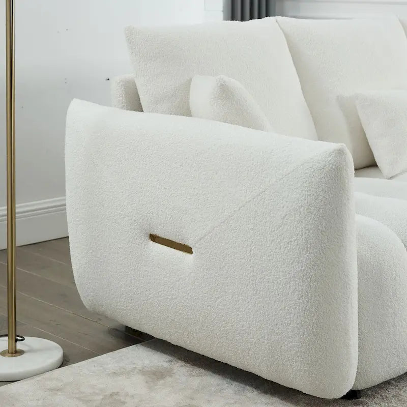 82" Teddy Fabric Sofa with 3 Pillows & Cushions, 750 LBS Capacity, Solid Wood Frame, High-Resilience Foam, Modern Style