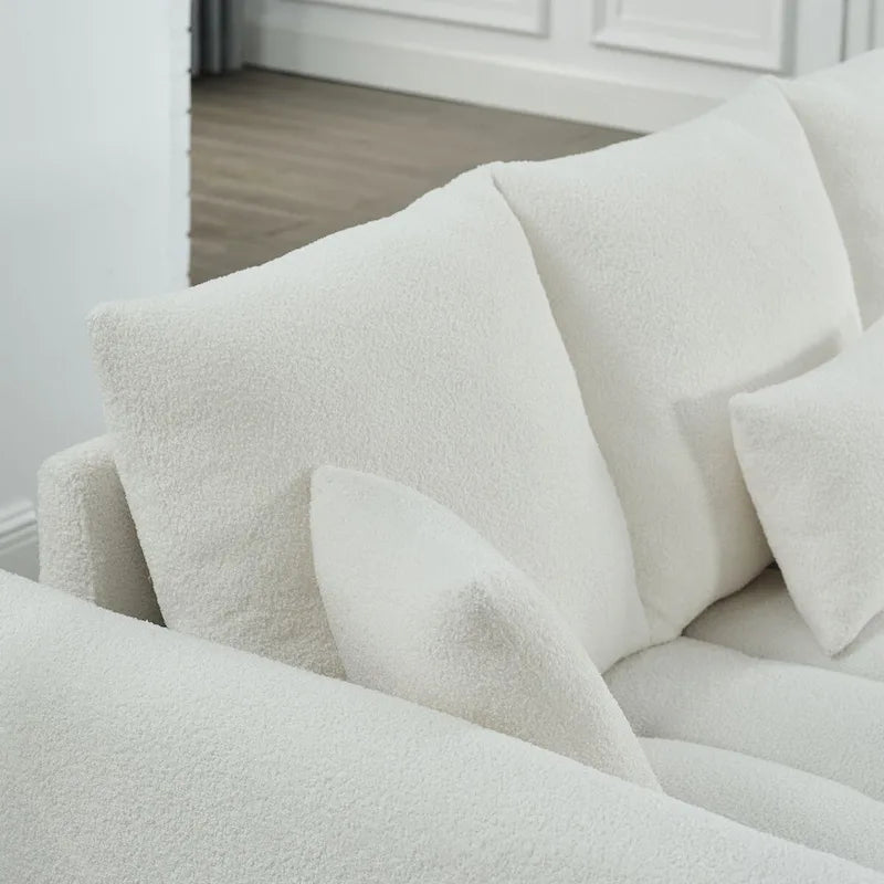 82" Teddy Fabric Sofa with 3 Pillows & Cushions, 750 LBS Capacity, Solid Wood Frame, High-Resilience Foam, Modern Style