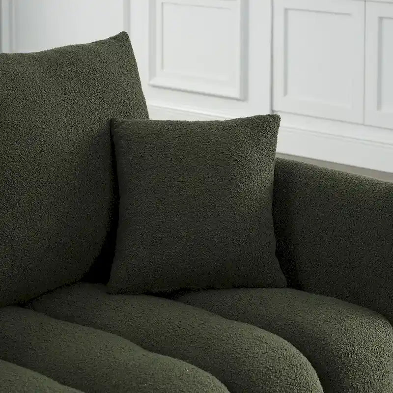 82" Teddy Fabric Sofa with 3 Pillows & Cushions, 750 LBS Capacity, Solid Wood Frame, High-Resilience Foam, Modern Style