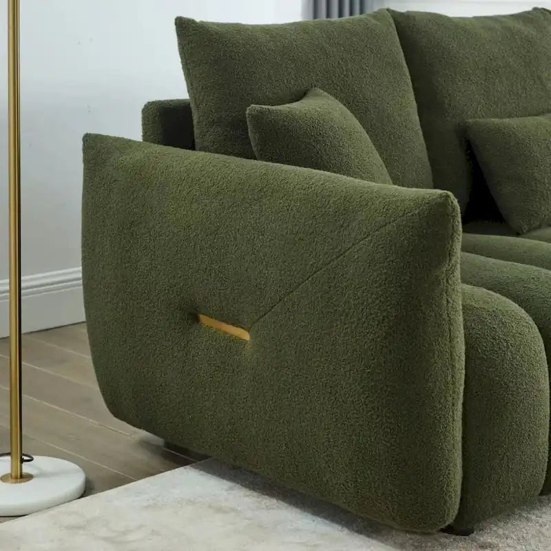 82" Teddy Fabric Sofa with 3 Pillows & Cushions, 750 LBS Capacity, Solid Wood Frame, High-Resilience Foam, Modern Style
