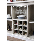 57" Rustic Farmhouse Buffet Server - Antique White, Barn Doors, Wine Rack for 9 Bottles, Stemware Rack, Solid Wood