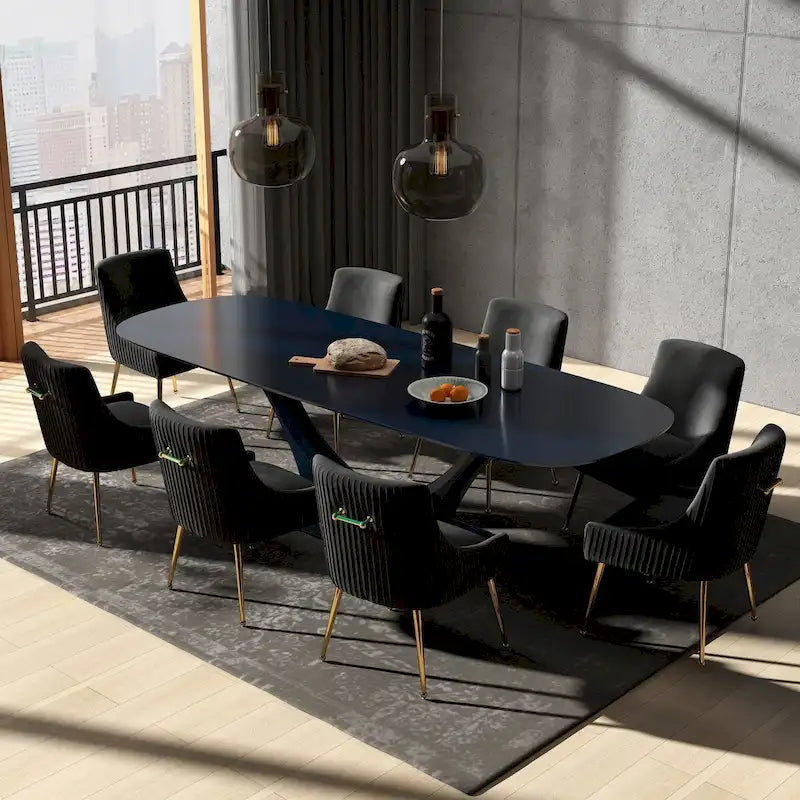 Velvet Dining Chairs Set of 8, Modern Glam Tufted Chairs with Gold Accents, 250 lbs Capacity Each