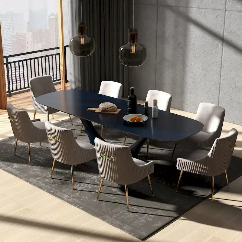 Velvet Dining Chairs Set of 8, Modern Glam Tufted Chairs with Gold Accents, 250 lbs Capacity Each