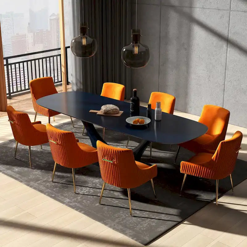 Velvet Dining Chairs Set of 8, Modern Glam Tufted Chairs with Gold Accents, 250 lbs Capacity Each