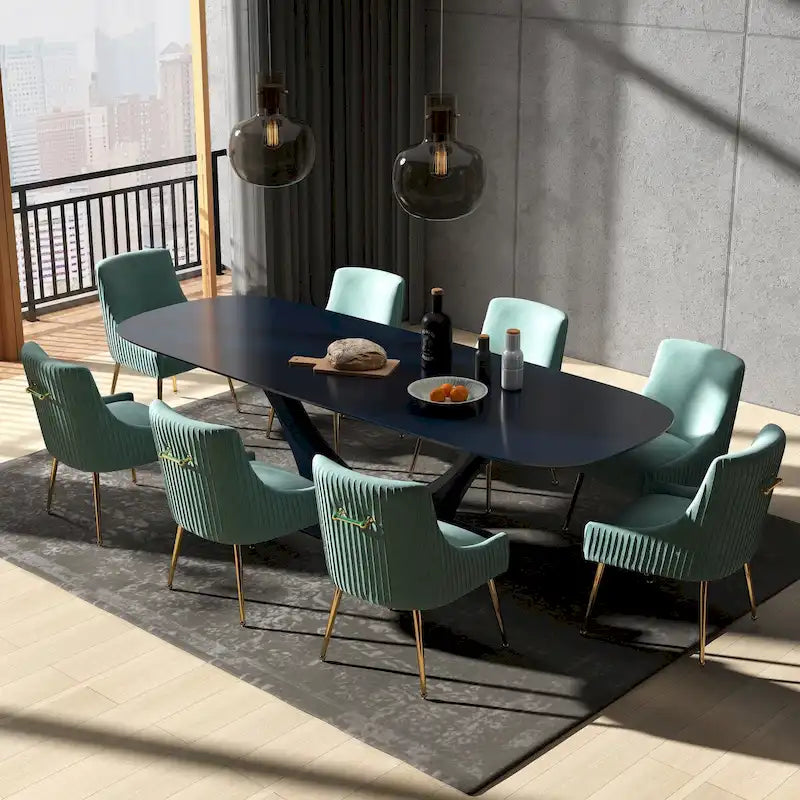 Velvet Dining Chairs Set of 8, Modern Glam Tufted Chairs with Gold Accents, 250 lbs Capacity Each