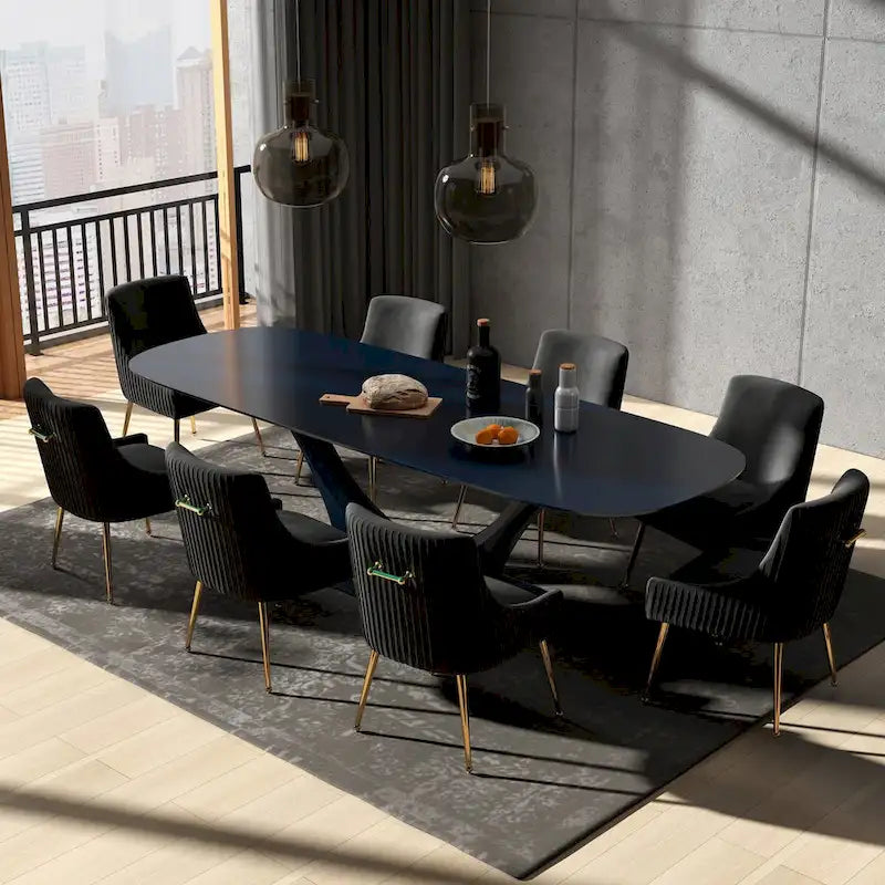 Velvet Dining Chairs Set of 8, Modern Glam Tufted Chairs with Gold Accents, 250 lbs Capacity Each