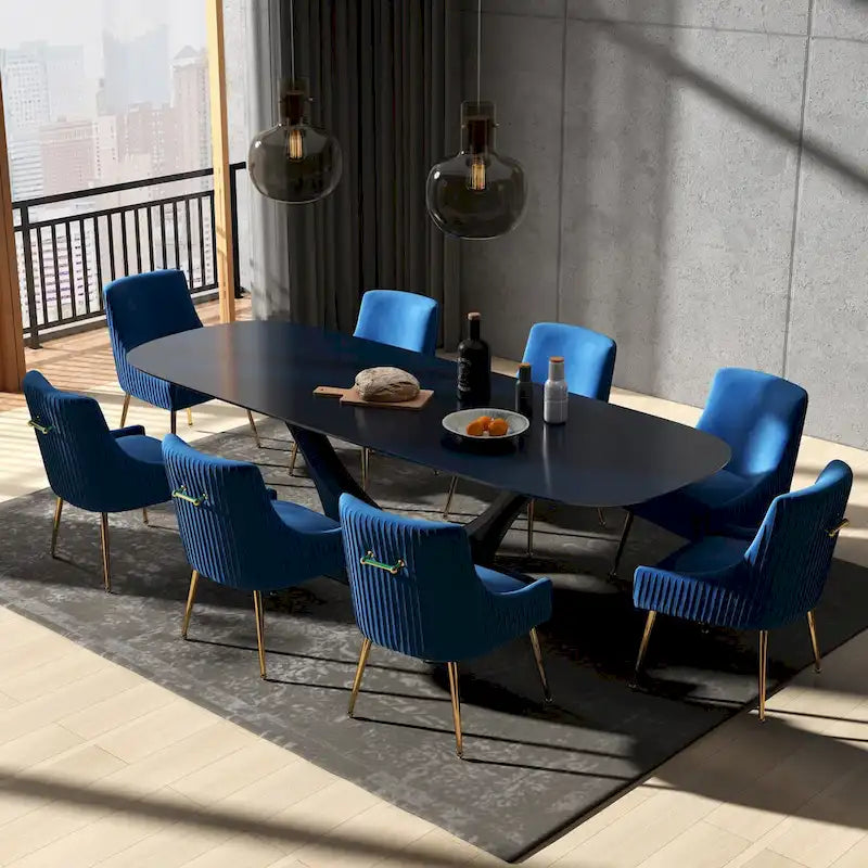 Velvet Dining Chairs Set of 8, Modern Glam Tufted Chairs with Gold Accents, 250 lbs Capacity Each