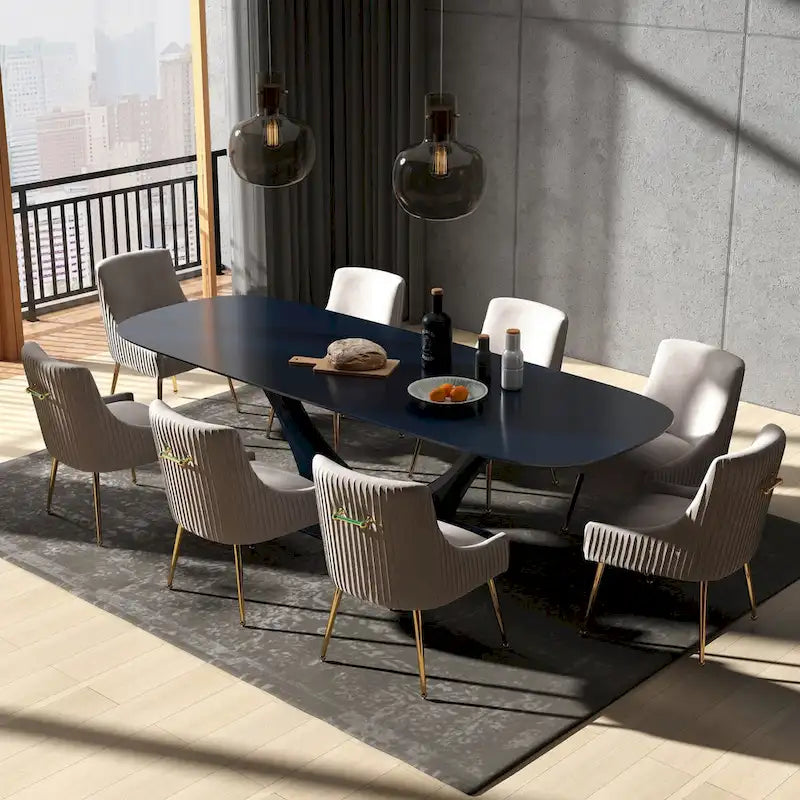 Velvet Dining Chairs Set of 8, Modern Glam Tufted Chairs with Gold Accents, 250 lbs Capacity Each