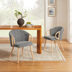 Modern Dining Chairs Set of 2 with Wooden Armrests, Chenille Upholstered, 265 lbs Capacity, Natural Finish
