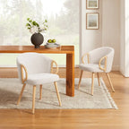 Modern Dining Chairs Set of 2 with Wooden Armrests, Chenille Upholstered, 265 lbs Capacity, Natural Finish