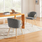 Modern Dining Chairs Set of 2 with Wooden Armrests, Chenille Upholstered, 265 lbs Capacity, Natural Finish