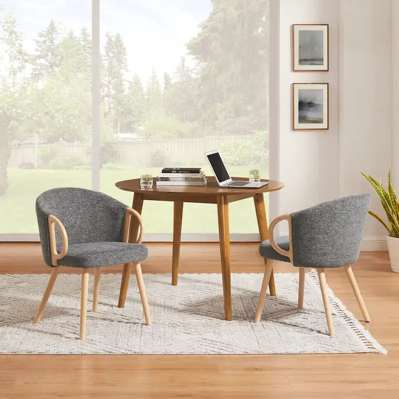 Modern Dining Chairs Set of 2 with Wooden Armrests, Chenille Upholstered, 265 lbs Capacity, Natural Finish