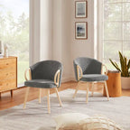Modern Dining Chairs Set of 2 with Wooden Armrests, Chenille Upholstered, 265 lbs Capacity, Natural Finish