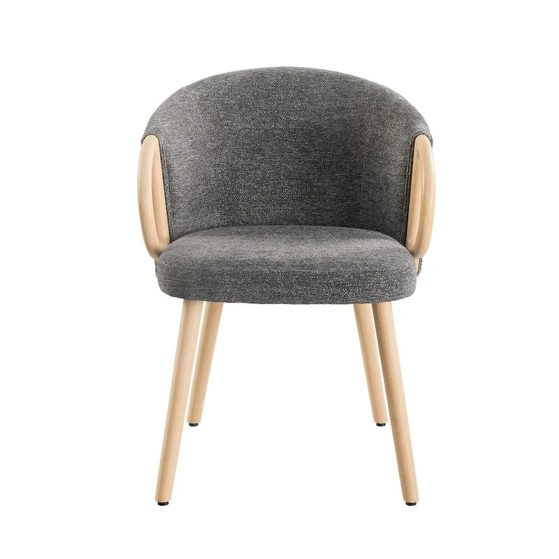 Modern Dining Chairs Set of 2 with Wooden Armrests, Chenille Upholstered, 265 lbs Capacity, Natural Finish