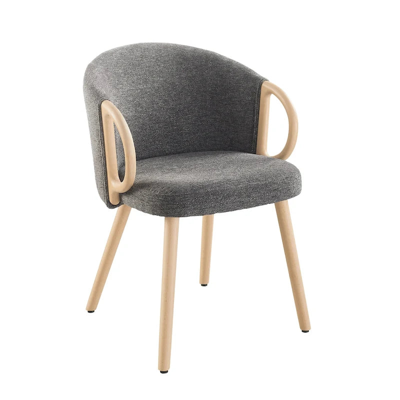 Modern Dining Chairs Set of 2 with Wooden Armrests, Chenille Upholstered, 265 lbs Capacity, Natural Finish