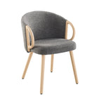 Modern Dining Chairs Set of 2 with Wooden Armrests, Chenille Upholstered, 265 lbs Capacity, Natural Finish