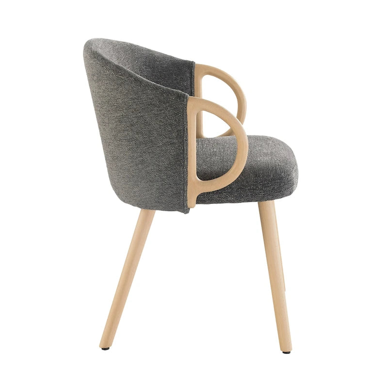 Modern Dining Chairs Set of 2 with Wooden Armrests, Chenille Upholstered, 265 lbs Capacity, Natural Finish