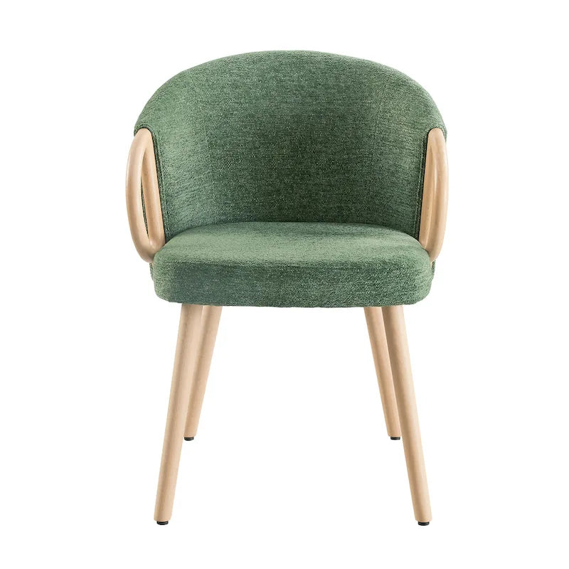 Modern Dining Chairs Set of 2 with Wooden Armrests, Chenille Upholstered, 265 lbs Capacity, Natural Finish