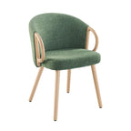 Modern Dining Chairs Set of 2 with Wooden Armrests, Chenille Upholstered, 265 lbs Capacity, Natural Finish