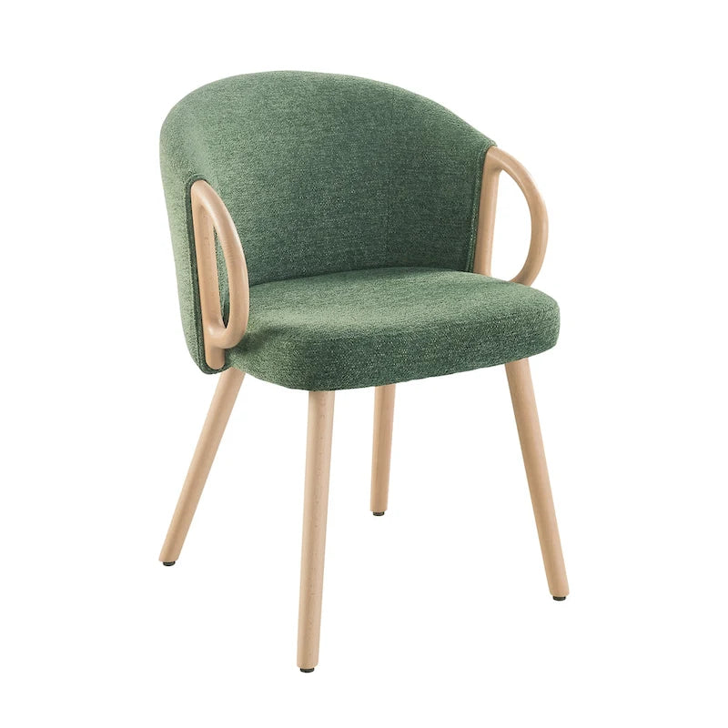 Modern Dining Chairs Set of 2 with Wooden Armrests, Chenille Upholstered, 265 lbs Capacity, Natural Finish