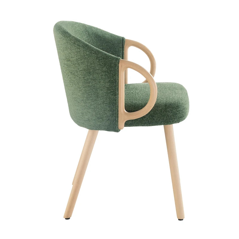 Modern Dining Chairs Set of 2 with Wooden Armrests, Chenille Upholstered, 265 lbs Capacity, Natural Finish