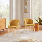 Modern Dining Chairs Set of 2 with Wooden Armrests, Chenille Upholstered, 265 lbs Capacity, Natural Finish