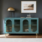 60" Wood TV Stand for 65" TVs - Storage Cabinet, Adjustable Shelves, Gold-Plated Legs, Vintage Medieval Style