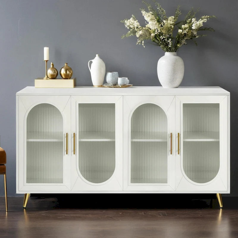 TV Stand for 65+ Inch TV, Wood TV Stand with Storage Cabinet & Adjustable Shelves, Media TV Console for Living Room Bedroom