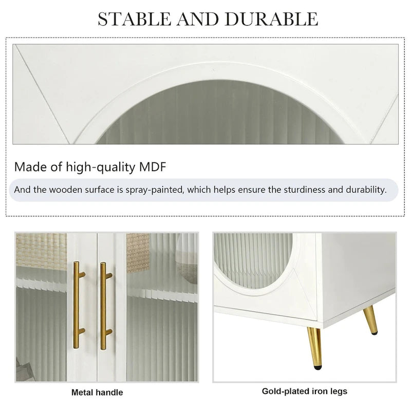 60" Wood TV Stand for 65" TVs - Storage Cabinet, Adjustable Shelves, Gold-Plated Legs, Vintage Medieval Style