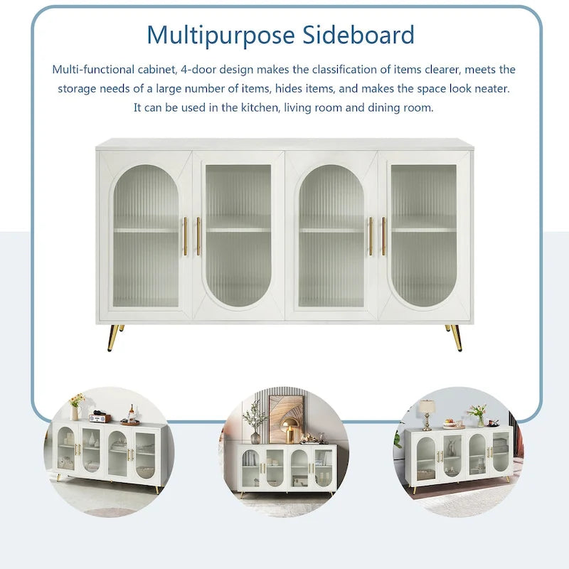 60" Wood TV Stand for 65" TVs - Storage Cabinet, Adjustable Shelves, Gold-Plated Legs, Vintage Medieval Style