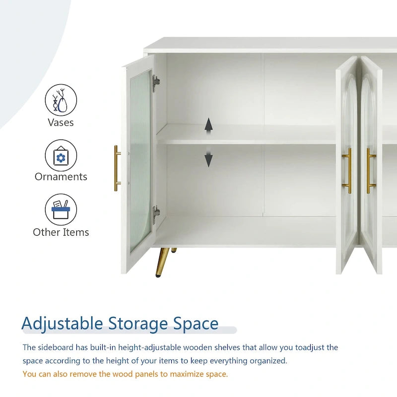 60" Wood TV Stand for 65" TVs - Storage Cabinet, Adjustable Shelves, Gold-Plated Legs, Vintage Medieval Style