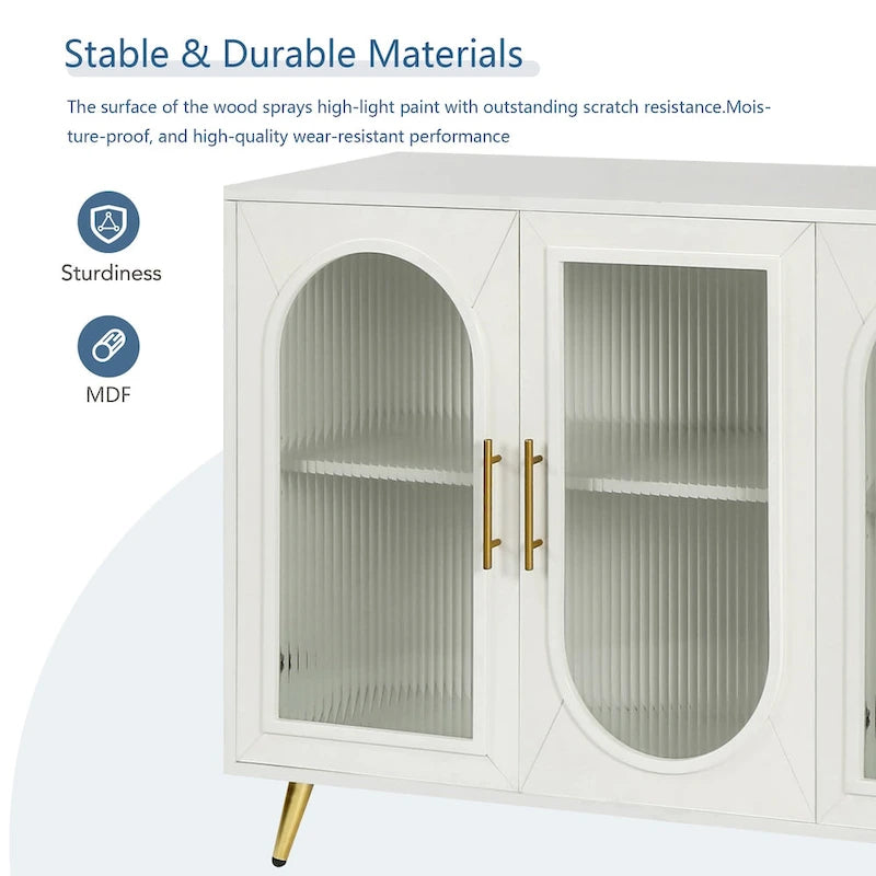 60" Wood TV Stand for 65" TVs - Storage Cabinet, Adjustable Shelves, Gold-Plated Legs, Vintage Medieval Style