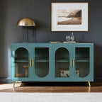 60" Wood TV Stand for 65" TVs - Storage Cabinet, Adjustable Shelves, Gold-Plated Legs, Vintage Medieval Style