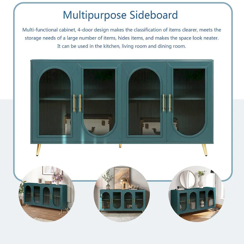 60" Wood TV Stand for 65" TVs - Storage Cabinet, Adjustable Shelves, Gold-Plated Legs, Vintage Medieval Style